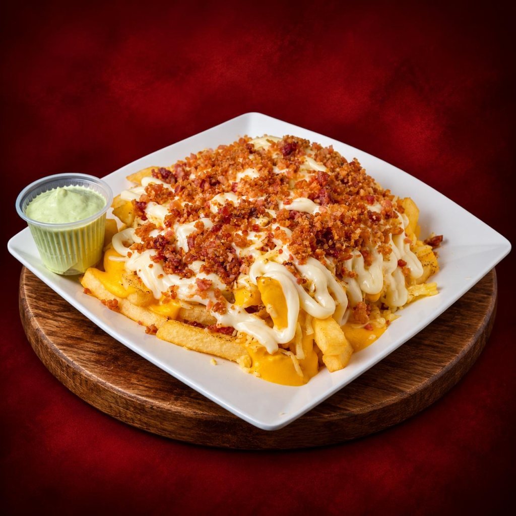 FRITAS 3 QUEIJOS FLAMBADO COM BACON