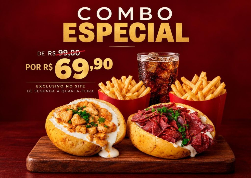 2 Batatas Recheadas + 2 mini Fritas + Coca 600 ml
